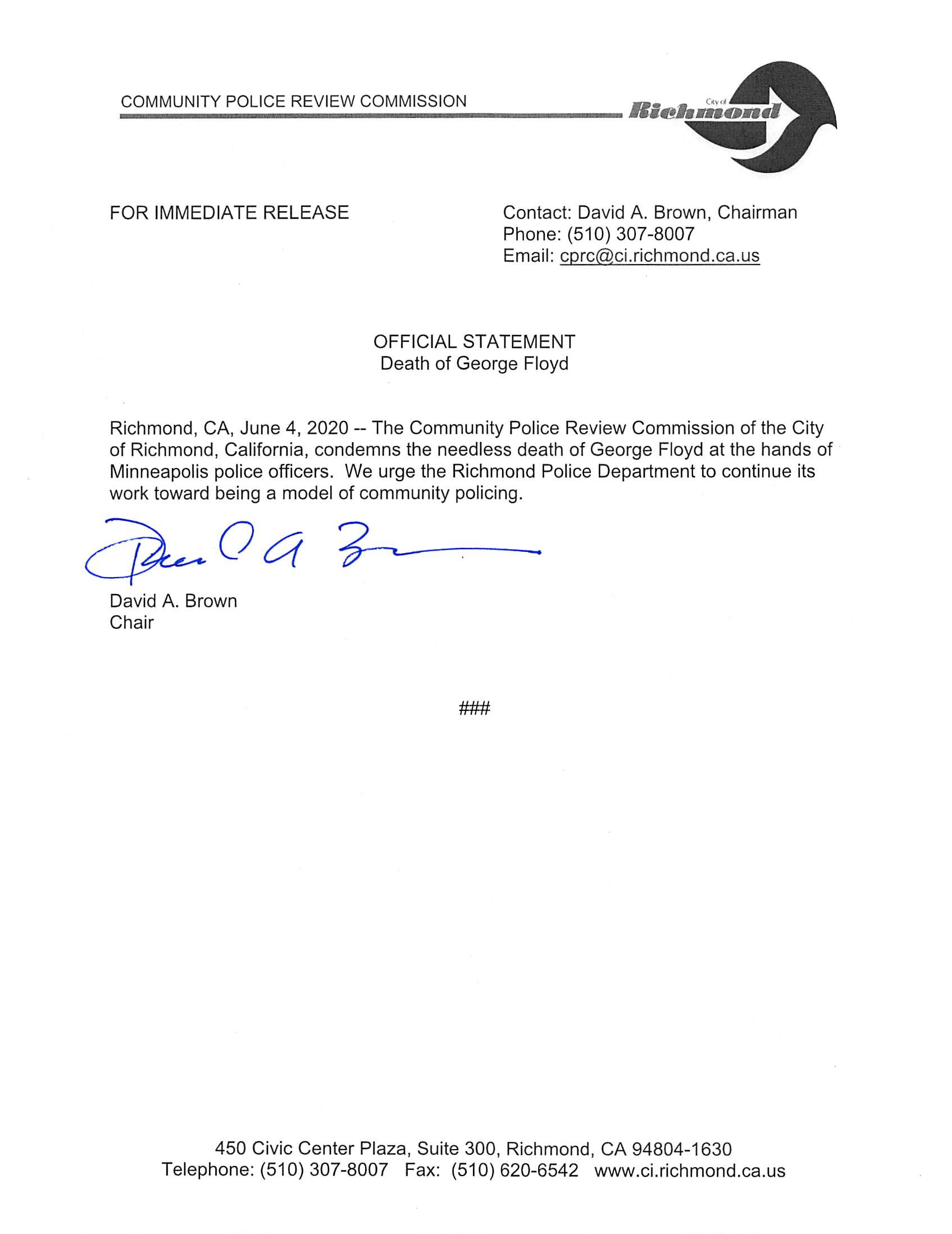 George Floyd Statement