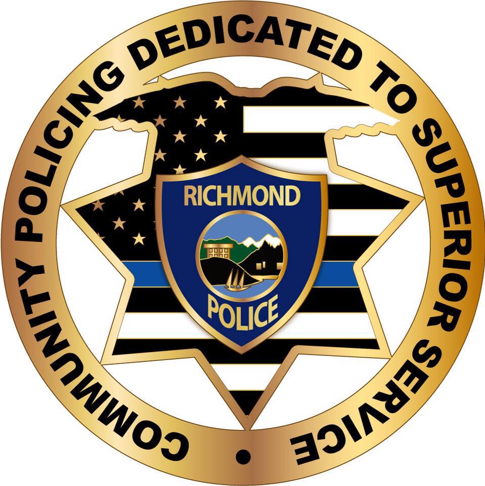 blue line flag badge inside gold circle