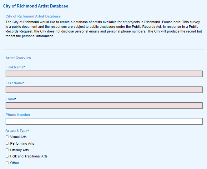 Artist Database Form_