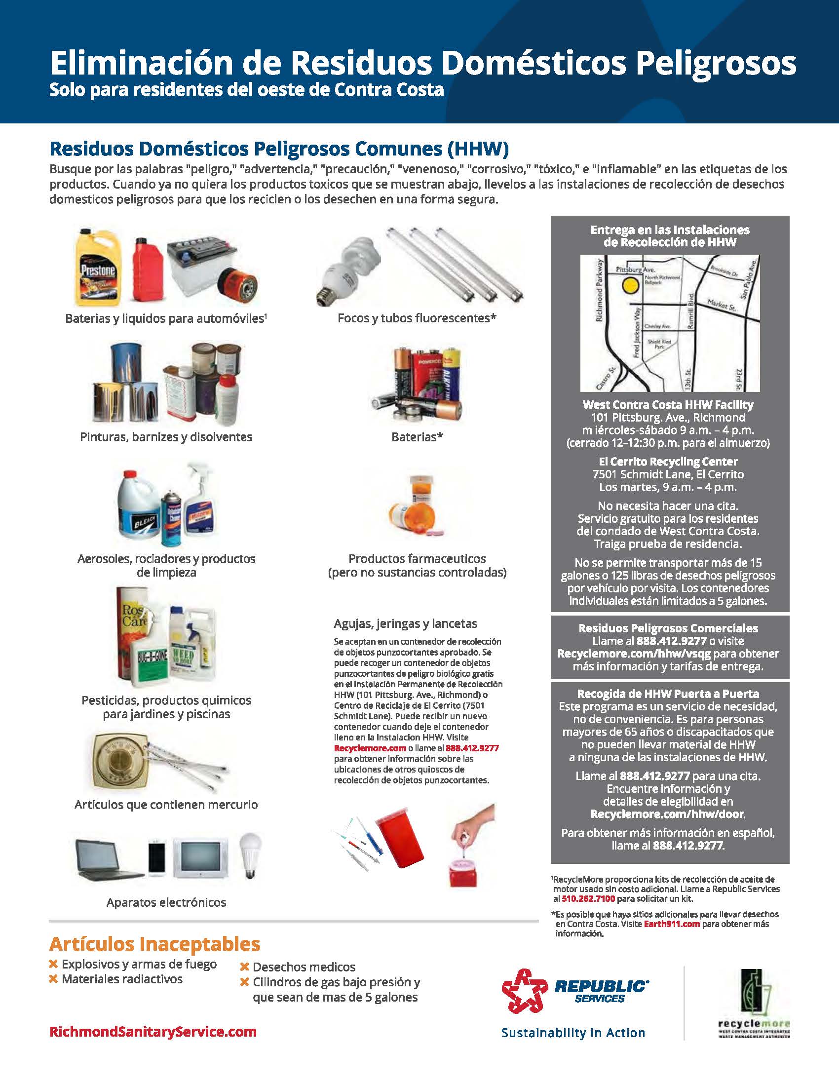 Household Hazardous Waste Disposal Flyer Spanish
