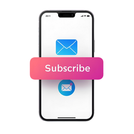 subscribe button with a cell phone in the background